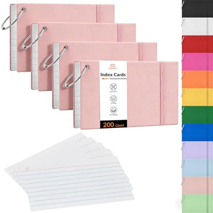 NEEWAY Ruled Index Cards with Ring 3x5 Inches, 200 Count Note Cards Lined, Flash Cards with Rings for Studying, Home and Office (Light Pink) - color: Light Pink