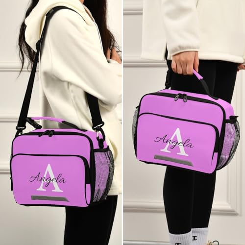 Custom Student Lunch Bag for Boys Girls Violet Solid Color Personalized Name Lunch Box Insulated Cooler Bag for School Picnic Office - color: Multi13