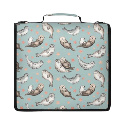 Seals 2inch 3 Ring Zipper Binder Multi-Pocket Storage Holds 14 Inch Laptop for Students and Office Use - color: Seals