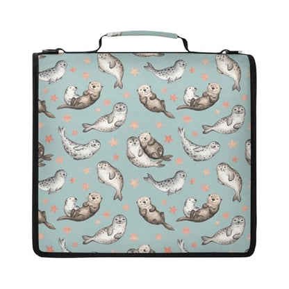 Seals 2inch 3 Ring Zipper Binder Multi-Pocket Storage Holds 14 Inch Laptop for Students and Office Use - color: Seals