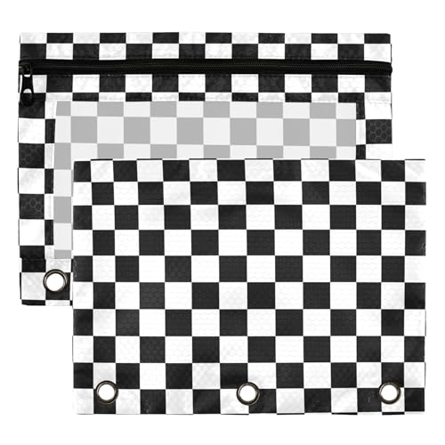 DarkOrange Buffalo Plaid Binder Pouches 3 Ring for Boys Girls School Office College Supplies Orange Chessboard Purple Pencil Pouches Case Bag with Clear Window and Zipper 2 Pack - color: Darkorange