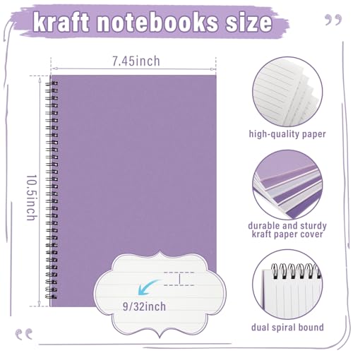Fuutreo 6 Pack B5 Spiral Notebooks 10.5 x 7.45 Inch College Ruled Aesthetic Journal Kraft Hardcover 70 Sheets (140 Pages) Spiral Notebook for Office Students Work Journaling(Purple Series,Purple) - color: Purple Series