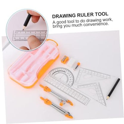 Uonlytech 1sets Student Geometry Math Set Metal Compass and Ruler Kit Eraser Sharpener and Storage Case for Drafting and Drawing for School and Office Use Random Color