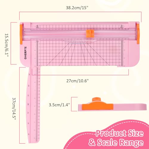 A4 Paper Cutter 12 Inch Titanium Paper Trimmer Scrapbooking Tool with 2pcs Replacement Blades with Automatic Safety Guard and Side Ruler for Craft Paper, Cardstock, Photo, Coupon, Label,Pink - color: 1-pink