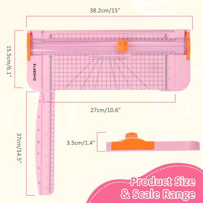 A4 Paper Cutter 12 Inch Titanium Paper Trimmer Scrapbooking Tool with 2pcs Replacement Blades with Automatic Safety Guard and Side Ruler for Craft Paper, Cardstock, Photo, Coupon, Label,Pink - color: 1-pink