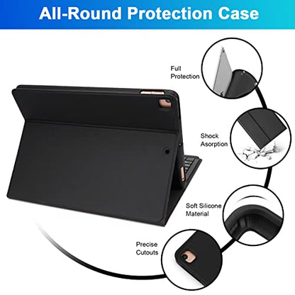 SOPPY Bluetooth Keyboard Case with Mouse for iPad 9th Gen 2021, 8th Gen 2020, 7th Gen 2019 10.2", Air 3 & Pro 10.5", Detachable Wireless Keyboard, Slim Protective Cover, Rechargeable, Black - color: Black, size: 10.2 & 10.5 inch