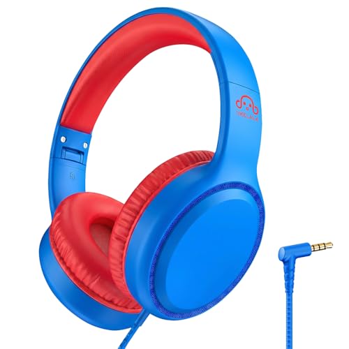 UKELALA Wired Headphones for Boys Portable On Ear Youth Headphones for School Airplane Travel Lightweight Compatible with Pad Computer Laptop for Adults Children Girls Kids Blue Red - color: BlueRed