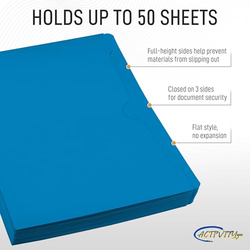 Blue File Jackets, Flat-No Expansion, Letter Size, Reinforced Straight-Cut Tab, 10 Pack - color: Blue
