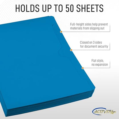 Blue File Jackets, Flat-No Expansion, Letter Size, Reinforced Straight-Cut Tab, 10 Pack - color: Blue