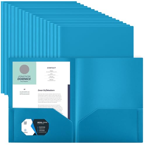 Gueevin 100 Pack Plastic Folder with Pockets, 2 Pocket Folders, Plastic Glossy Folders Fit Letter Size Paper, Heavy Duty Durable File Folder with Business Card for Home Office School (Sapphire Blue) - color: Sapphire Blue