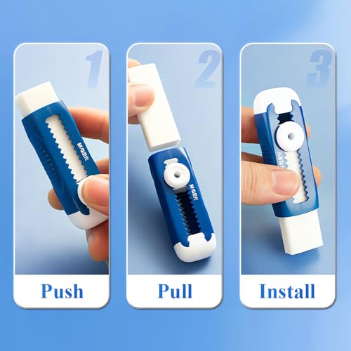 M&G 4 Pack Erasers Sliding Retractable Eraser, Soft White Color Cute Erasers Push Pull Eraser with Plastic Sleeve for Students Kids, School Office Home Supplies - color: Blue + White