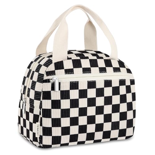 TENKIST Cute Lunch Box Tote Bag - CoolerCorduroy Insulated Bags for Women - Lightweight Reusable Portable Soft Lunch Pail Kit for Girl Adults Work Picnic Travel Checkered 8L - color: D-Checkered, size: 8L
