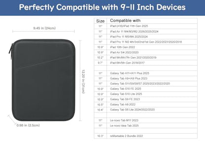 Dadanism 9-11 Inch Tablet Sleeve Bag Carrying Case, Black & Gray | Fits iPad (A16) 11th Gen 11", iPad 10th Gen 10.9" Air 5/4, iPad Air M4/Pro 11", iPad 9/8/7th 10.2", Galaxy Tab A11+ Plus 11" - color: Black & Gray, size: 9-11 inch