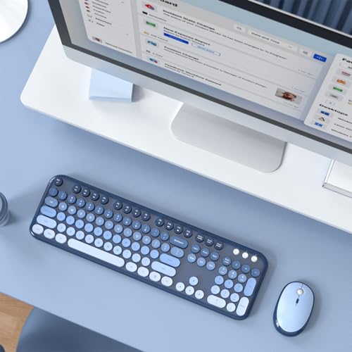 MOFII Wireless Keyboard and Mouse Combo, Full Size 2.4G Retro Round Computer Keyboard and Mouse Set, Plug and Play, for Windows, Computer, Desktop, PC, Notebook - (Sea Blue Gradient) - color: Lovely Sea Blue Gradient