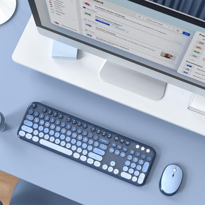 MOFII Wireless Keyboard and Mouse Combo, Full Size 2.4G Retro Round Computer Keyboard and Mouse Set, Plug and Play, for Windows, Computer, Desktop, PC, Notebook - (Sea Blue Gradient) - color: Lovely Sea Blue Gradient