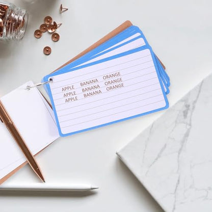 COHEALI Blue Lined Index Cards with Ring Binder 60 Thickened Flash Cards Per Book 2pcs for Study Writing and Office Organization