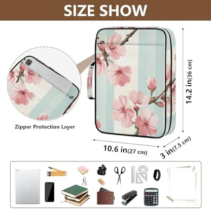ALAZA Cute Cherry Flowers Stripes Zipper Binder with Handle, 7-Pocket Expanding File Folder, Detachable 3-Ring Binder, File Organizer for Home Office Work A4 Letter Size Paper Document