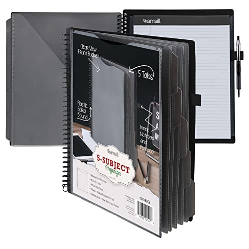 Samsill Spiral Folder Organizer - 5 Dividers & 10 Pockets with Notepad Holder, Multi Pocket Color Cordinated Folder Binder with Customizable Tabs, Document Organizer (Grey) - color: Gray, size: Single, style: 5 Dividers-Notepad
