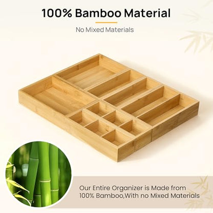 Vtopmart Bamboo Drawer Organizer Boxes - Set of 7 Multi-purpose Wooden Storage Dividers for Kitchen, Bathroom, Office, Desk, Makeup, Jewelry & More, Non-Slip Junk Drawer Organizer Trays for Storage - style: 7 Boxes