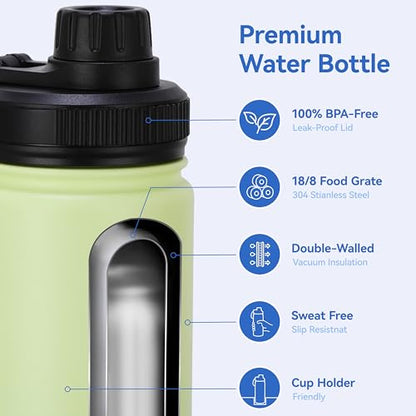 DOMICARE 16 oz Water Bottle Stainless Steel Double Wall Vacuum Insulated Water Bottle with Straw lids & Spout Lid, Leakproof - color: Green Gradient, size: 16oz/8 Pack