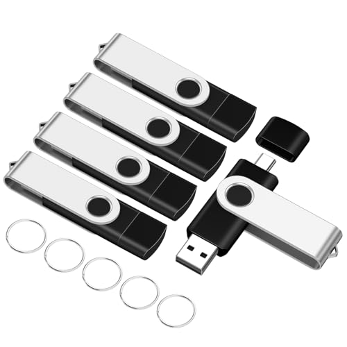 4GB 5-Pack USB2.0 Type-C Flash Drives EASTBULL FAT32 USB C Flash Drive Bulk | USB-A + USB-C Thumb Drives Pack 4GB Memory Sticks Compatible with Smartphones, Computers, Tablets, Mac (Black) - color: 4GB5P(Black)