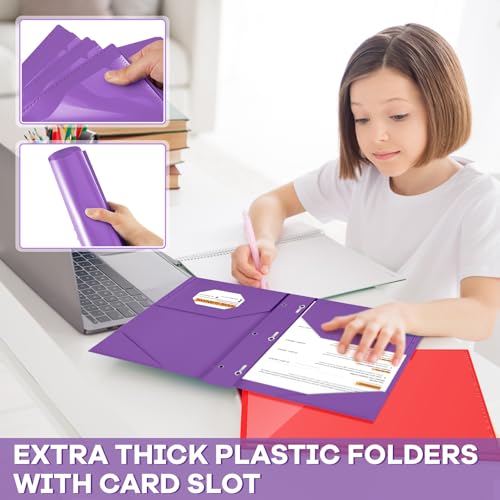 Henoyso 48 Pcs Plastic Folder with Clear Front Pocket and 3 Prongs Heavy Duty Plastic Folders with Card Slot Pocket Folders with Prongs for School Office Home(Multicolor) - color: Multicolor