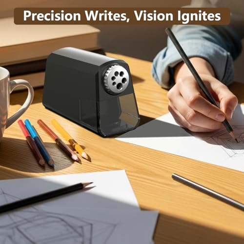 Heavy Duty Electric Pencil Sharpener – 6-Hole Design, Auto Start/Stop, Large Shavings Bin, Safe & Fast 4s Sharpening, Durable Zinc Alloy Blade – Great for School & Office Use