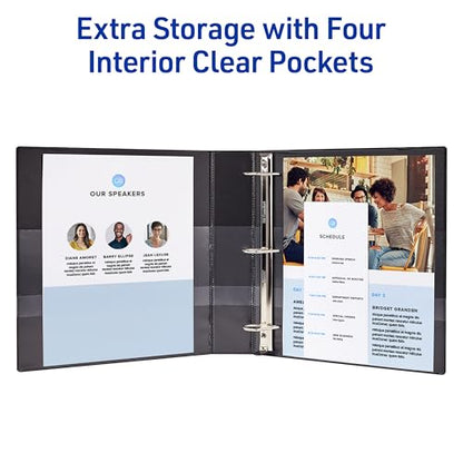 Avery Heavy-Duty View 3 Ring Binder, 1.5 Inch One Touch Slant Rings, 375-Sheet Capacity, DuraHinge, 2.1 Inch Wide Spine, Customizable Clear Cover and Spine, 1 White Binder (79795) - size: 1.5"