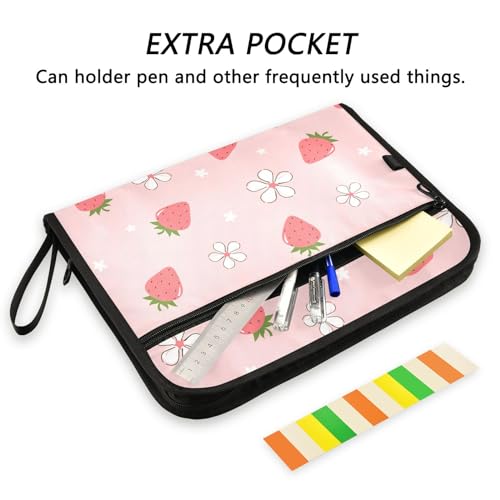 Strawberry Cute Flower File Folders,Plastic Folders with 13 Pockets,Expandable File Folder for Documents School Students Office,Aesthetic Folder with Labels A4 Letter Size - color: Multi 10