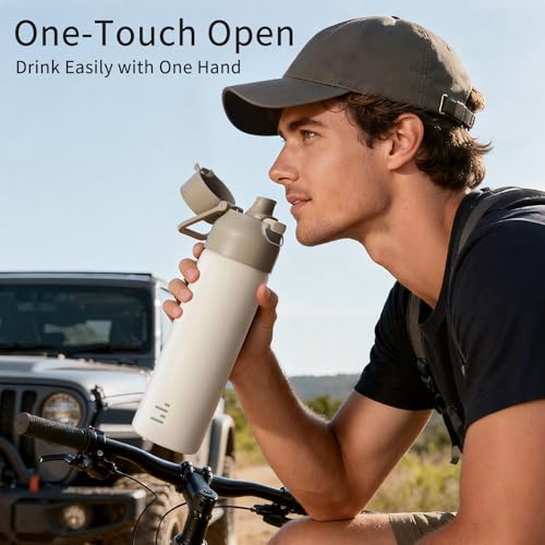 24oz Insulated Water Bottle, 316L Stainless Steel Double Wall Vacuum Bottle, Keeps Drinks Cold or Warm, Leakproof One-Handed Flip Lid for Gym, Office, Travel & Daily Use (1 Pack) - color: Khaki