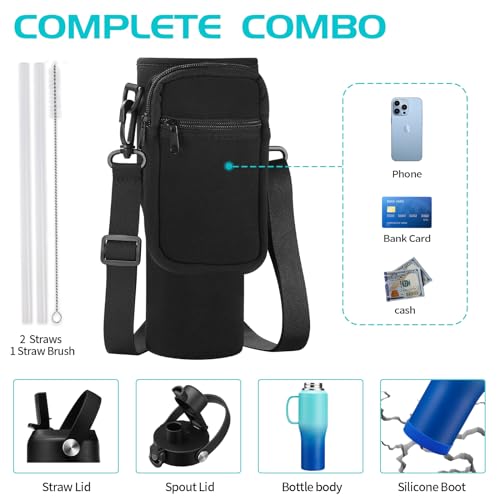 32oz Insulated Water Bottle - with Straw & Spout Lid, Strap Carrier Bag, Cold-48H & Hot-24H, Stainless Steel Travel Tumblers with Handle, Reusable Slim Water Bottle that Fits in Cup Holder - color: Mint&Cobalt, size: 32 ounces with handle