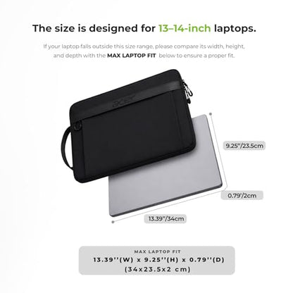 Acer Laptop Sleeve Case for 13.3-14 inch Laptops, Slim Protective Computer Sleeve with Hidden Zipper Pocket, Soft Plush Bubble Padding, Side Handle and Luggage Strap, Travel Laptop Bag, Black | Slim, Soft Bubble Padding, Extra Front Storage, Wrist Strap,