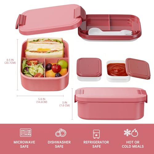 JBGOYON 4-in-1 Bento Box and Insulated Lunch Bag Set, Red | 6-hour insulation, 7.5 L lunch bag, leakproof 1.9 L container with 2 sauce cups, fork and spoon, 2 snack bags, BPA-fre - color: Red