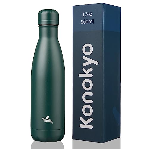 Konokyo Insulated Water Bottles,17 oz Double Wall Stainless Steel Vacumm Metal Flask for Sports Travel,Army Green - color: Army Green, size: 17 Ounces