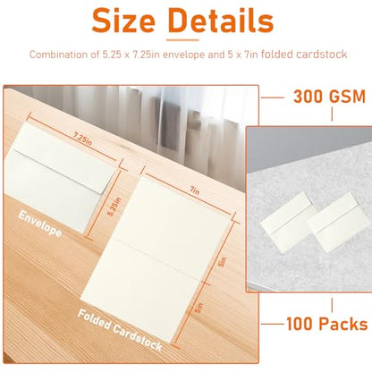 Guakicae 100 Packs Cream Blank Cards and Envelopes 5 x 7 Off White Heavyweight Folded Cardstock and A7 Envelopes Printable Self Seal for Wedding Invitations, Greeting Cards, Party - color: Off White, size: 5x7-100pcs