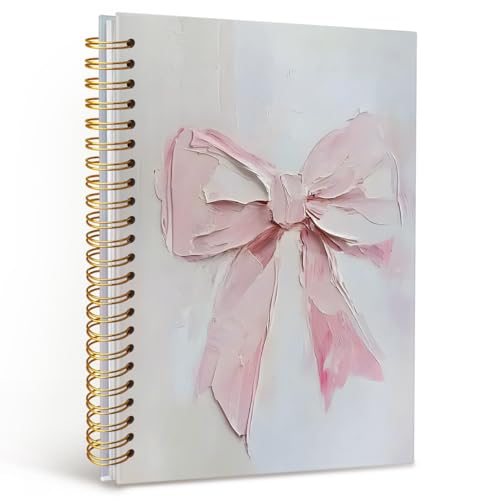 MOFUYU Pink Bows Notebook for Women,Coquette Pink Bow Spiral Notebook | Cute Notebooks for Women,Pink School Supplies Hardcover Spiral Notebook 5.5x8.3 Inch - color: white(Pink)