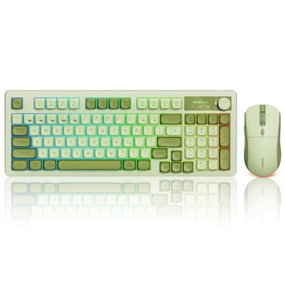 Wireless Keyboard and Mouse Combo Creamy with Number Pad for Desktop Mac iPad Bluetooth/2.4ghz/Wired Rechargeable Light up RGB Quiet Compatible with PC Laptop Tablet (Green) - color: Green