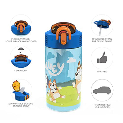 Zak Designs Bluey Kids Water Bottle Durable Plastic Spout Cover and Built-in Carrying Loop, Leak-Proof Water Design for Travel, (16oz, 2pc Set), 2pk - color: Bluey Bottle 2pk