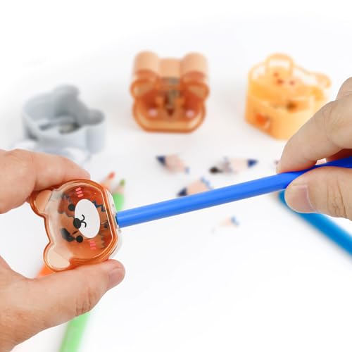 Smilo Cute Pencil Sharpener Manual, Animal Design, Single Hole, 8 Pack | Handheld Color Pencil Sharpeners, Easy Open Tray, Portable to Carry, Back to School, Classroom Rewards, Office Desks Supplies