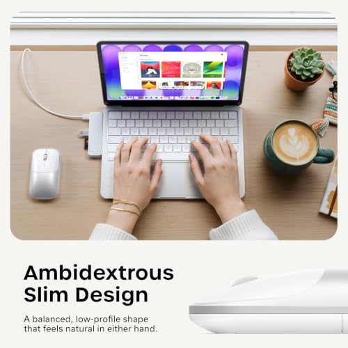 Satechi Slim EX Wireless Mouse, Multi-Device Bluetooth & 2.4GHz Connection for macOS, Windows, iPadOS, and Android, Quiet Clicks, Anodized Aluminum Shell, USB-C Rechargeable Battery, Silver - color: Silver