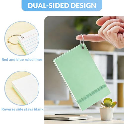 NEEWAY Heavyweight Ruled Index Cards 3x5, 200 Count Flash Cards with Rings and Cover, White Note Cards Lined for Home, Office (Light Green) - color: Light Green