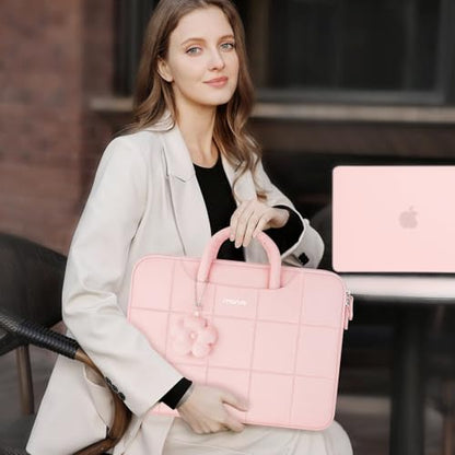 MOSISO Laptop Case 13.3 inch,13-13.3 inch Puffy Laptop Sleeve Compatible with MacBook Neo 13/Air 13 13.6/Pro/Pro 14,HP Dell ASUS Lenovo,Rectangle Quilted Bag with Handle&Flower Pendant, Pink - color: Pink, size: 13.3 inch