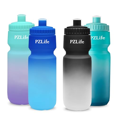 24oz Bike Squeeze Water Bottle, BPA Free Cycling Water Bottle,Leakproof, with Capacity Scale w/Pull Top Lid, Reusable Sport Water Bottle, for Bicycle, Gym,Running 4Pack - color: z--4PCS