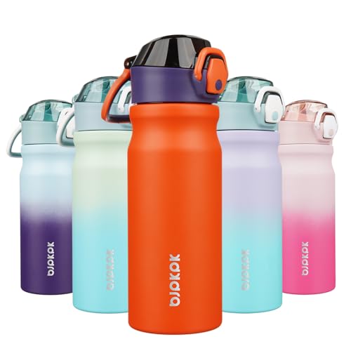 BJPKPK Insulated Water Bottle 18oz Stainless Steel Water Bottles with Straw and Carry Handle Double Wall Metal Thermal Flask,Orange - color: Orange, size: 18 Ounces