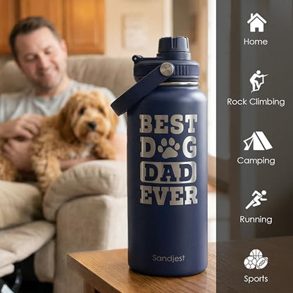 Dog Dad Gift, Insulated Stainless Steel Water Bottle 32oz, Best Dog Dad Ever, Vacuum Chug Lid Travel Tumbler for Men Friends Puppy Lovers, Gift for Birthday Christmas Fathers Day - color: Dog Dad
