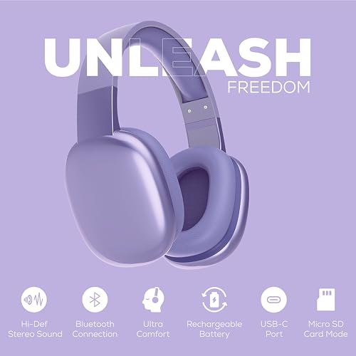Gabba Goods Wireless Over Ear Bluetooth Headphones with Microphone - Wireless Headset -Noise Reduction - Bluetooth, Wired,Built in Micro SD for Travel, Home, Work TV,PC,Gaming,Cellphone (Lavender) - color: Lavender