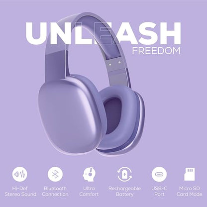 Gabba Goods Wireless Over Ear Bluetooth Headphones with Microphone - Wireless Headset -Noise Reduction - Bluetooth, Wired,Built in Micro SD for Travel, Home, Work TV,PC,Gaming,Cellphone (Lavender) - color: Lavender