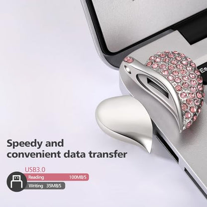 High Speed USB 3.0 Flash Drive,Cute Romantic Heart Shape USB Memory Stick,Thumb Drive for Photos, Music, Files Storage (Pink, 32, GB) - color: Pink