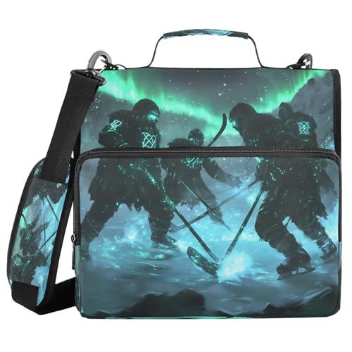 3 Ring Zipper Binder Ice Hockey Sport Binders Bag with Shoulder Strap 500 Sheets Paper Organizer Trapper Keeper Documents Storage File Folder for School Office - color: A933