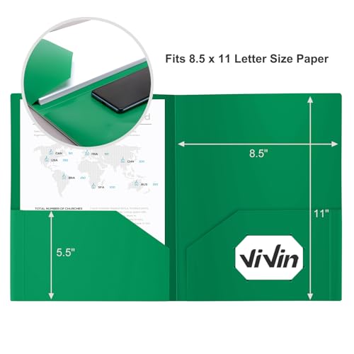 ViVin 60-Pack Green Plastic Folders with Pockets, Fits 8.5 x 11 Inch Letter Size Papers, Sturdy 2 Pocket Folders, Plastic Pocket Folder for Home School and Office - color: Green, size: 60 PACK